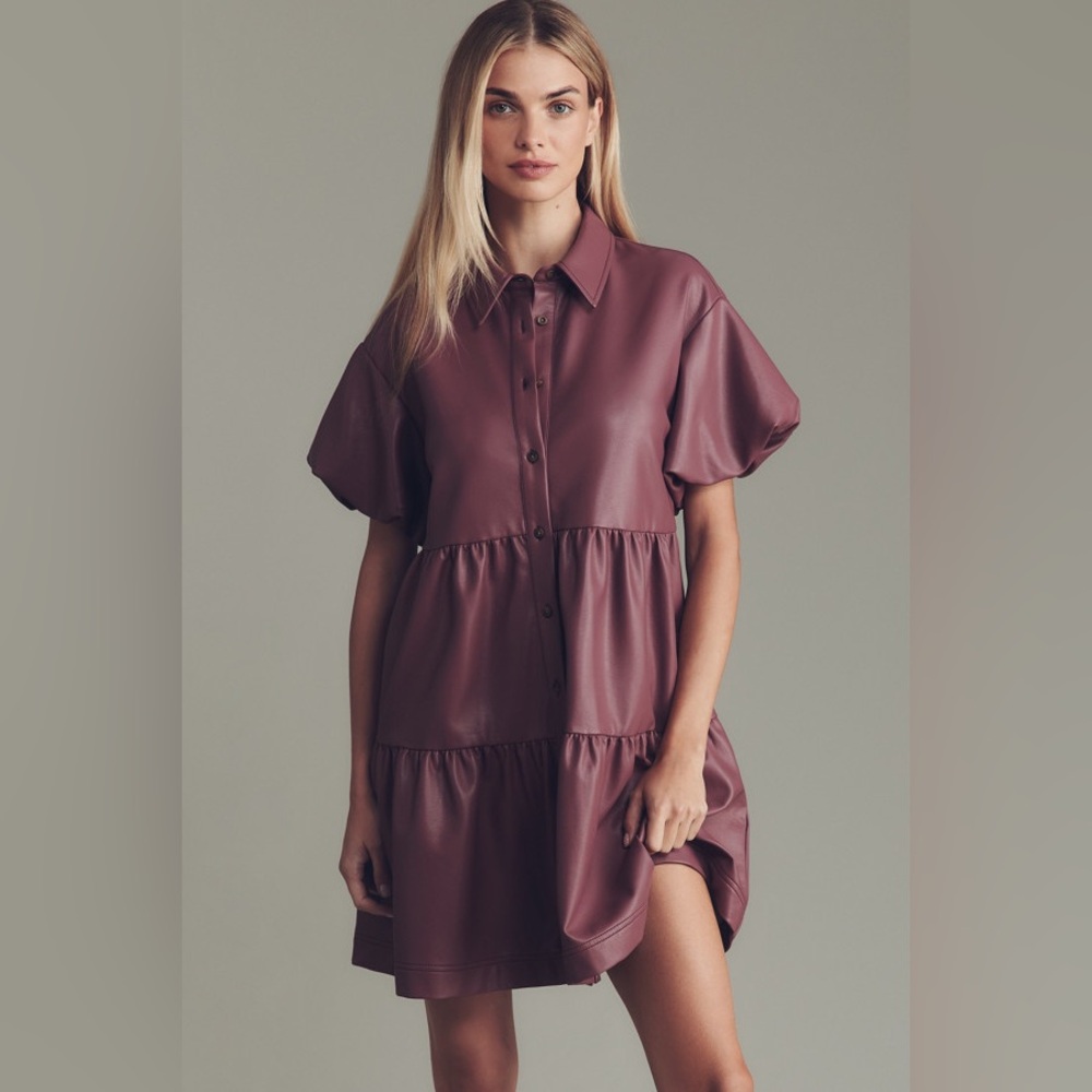 Anthropologie - The Bettina Faux-Leather Mini Shirt Dress